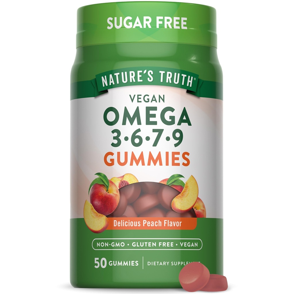La verdad de la naturaleza Vegan Omega 3679 Gummies Silencio 50 Conde Silencio Peach Flavor ← No Gluten Suplemento Libre