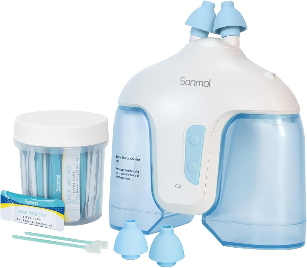 Nasal Irrigation System con 50 Packets Sal (Blue), Sinus Rinse Machine, Nose Cleaner for Sinus Adult, Nose Washer Nasal Rinsing Sinus Relief Machine