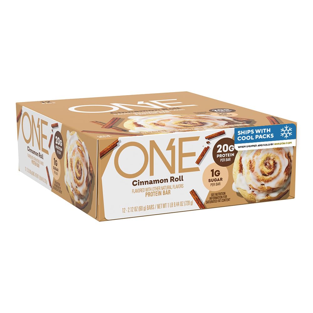 ONE Protein Bares, Cinnamon Roll, Gluten Gratis con 20g Protein y 1g Azúcar, Pantry Staples, 2.12 oz (12 Conde), Packaging May Vary