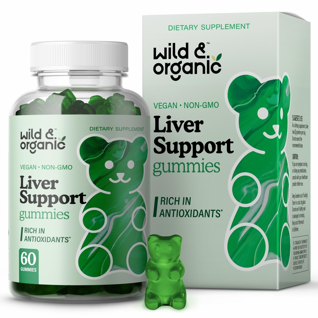 Wild &amp; Organic Liver Support Gummies - Milk Thistle, Dandelion Root Extract for Liver Cleanse Detox - 60 Silymarin Milk Thistle Gummies - Vegan, Non-GMO Herbal Supplement.