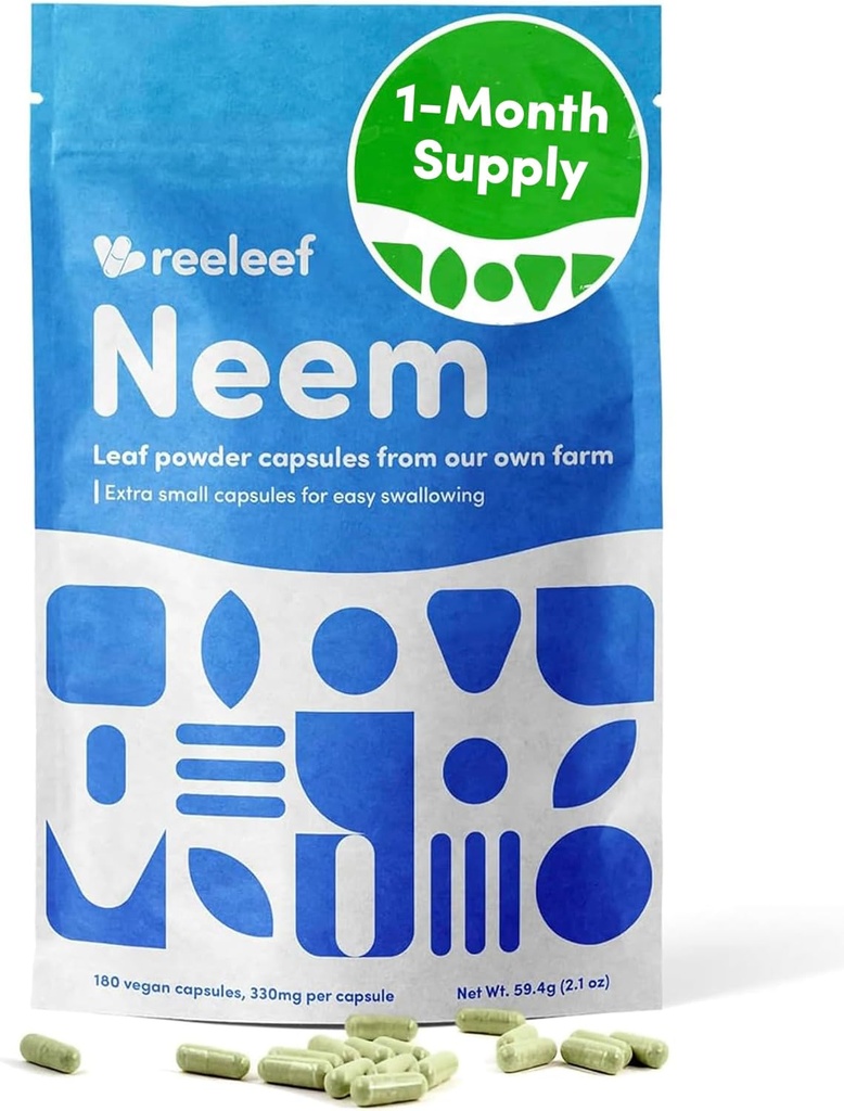 Pure Herbal Neem Leaf Capsules - 180 Conde 330 mg - No Aditivos - Vegan