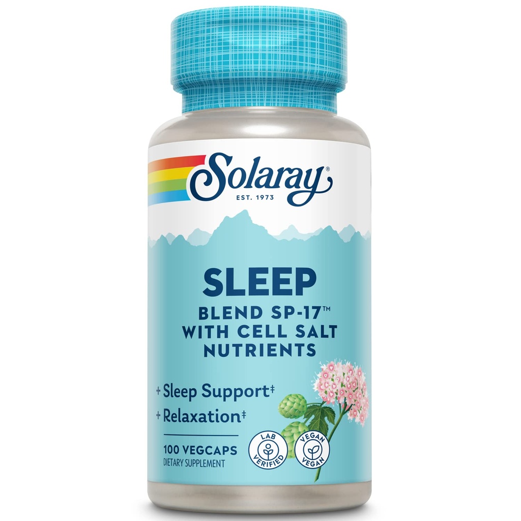 SOLARAY Sleep Blend SP-17  Herbal Blend w/Cell Salt Nutrients to Help Support Healthy Sleep &amp; Relax ← Non-GMO, Vegan ← 100 VegCaps