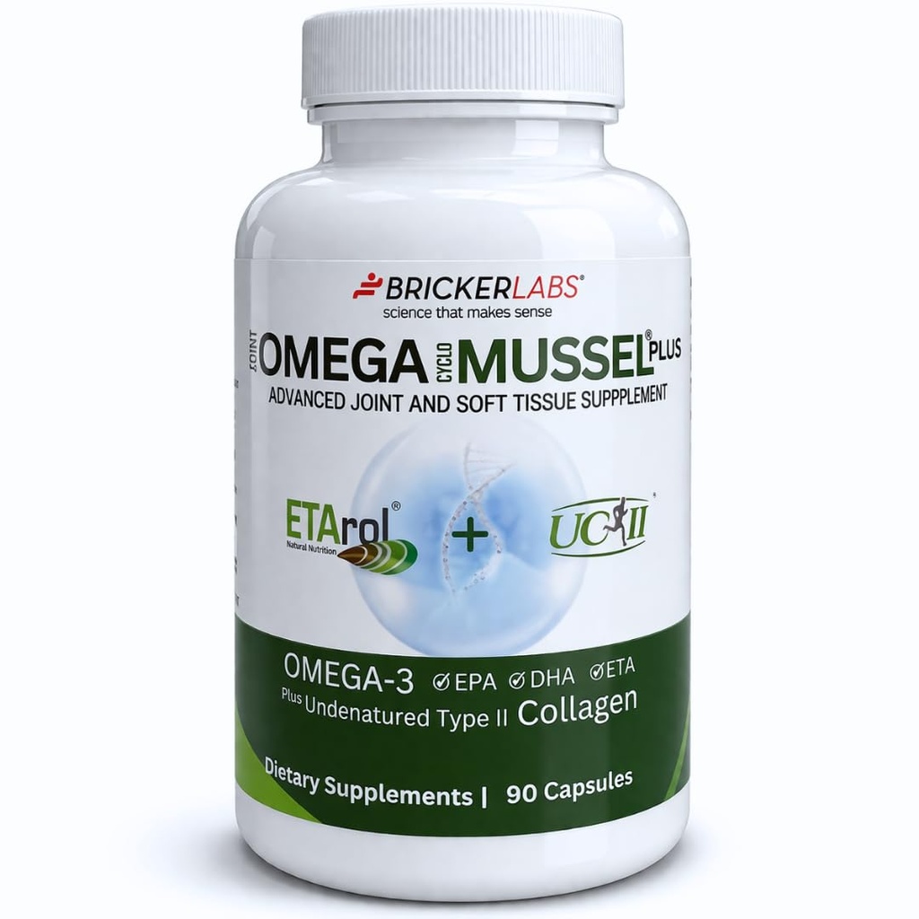 Bricker Labs Omega Cyclo - Mussel Plus UC-II, Premium NZ Green Lipped Mussel Plus UC-II Undenatured Tipo II Collagen, The Ultimate Joint Supplement for Joint Health and Comfort, 90 Capsules