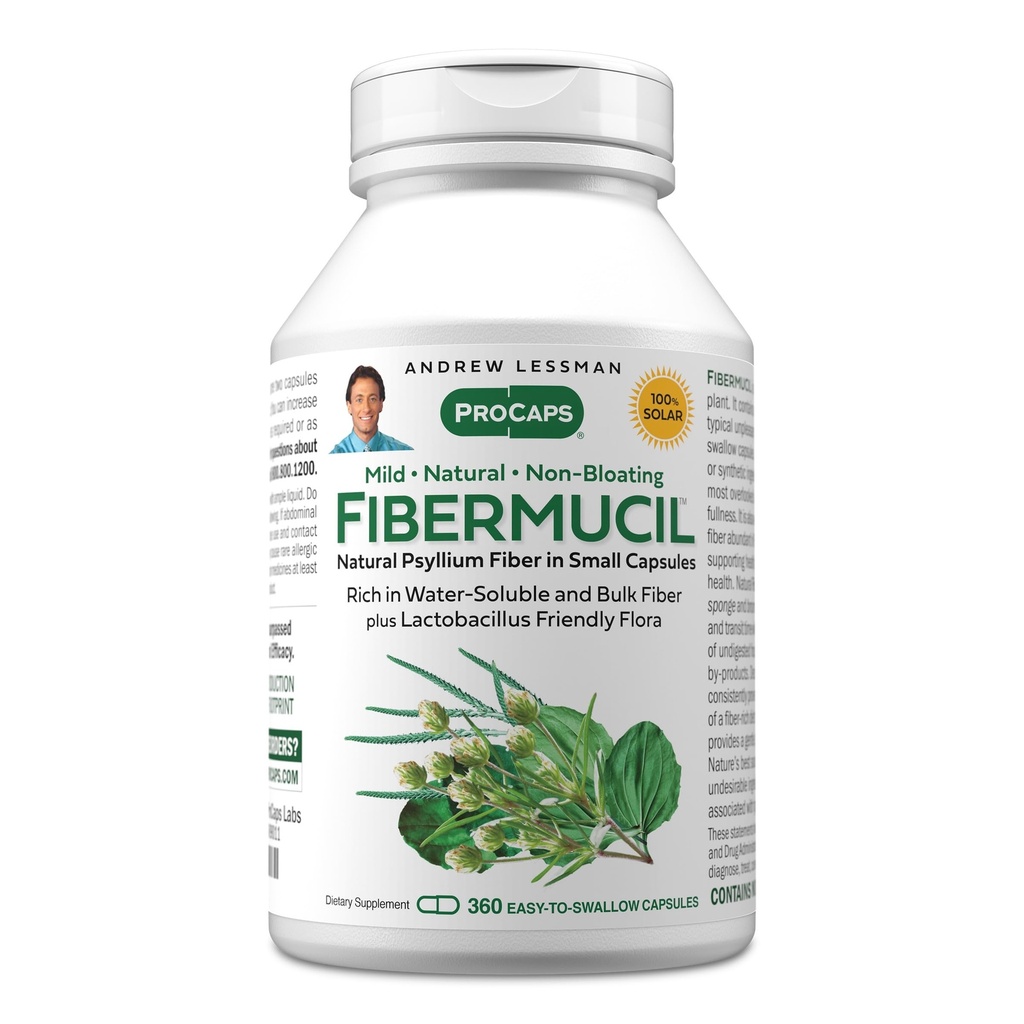 ANDREW LESSMAN Fibermucil 360 Capsules -Psyllium Husk Powder. Promueve la regularidad y la salud digestiva. Rico en Fiber. Gentil, fácil, eficaz. Sin aditivos. Cápsulas pequeñas fáciles de absorber