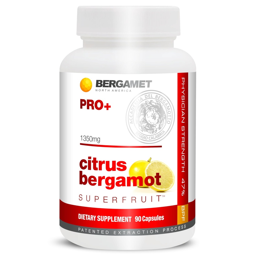 BergaMet Citrus Bergamot SuperFruit PRO+ Suplemento, 200:1 Extracto, 1350mg, 80% Polyphenols, Olive Leaf Extract, 47% BPF, World's Strongest, 90 Capsules, respaldado por estudios clínicos, hecho en los EE.UU.