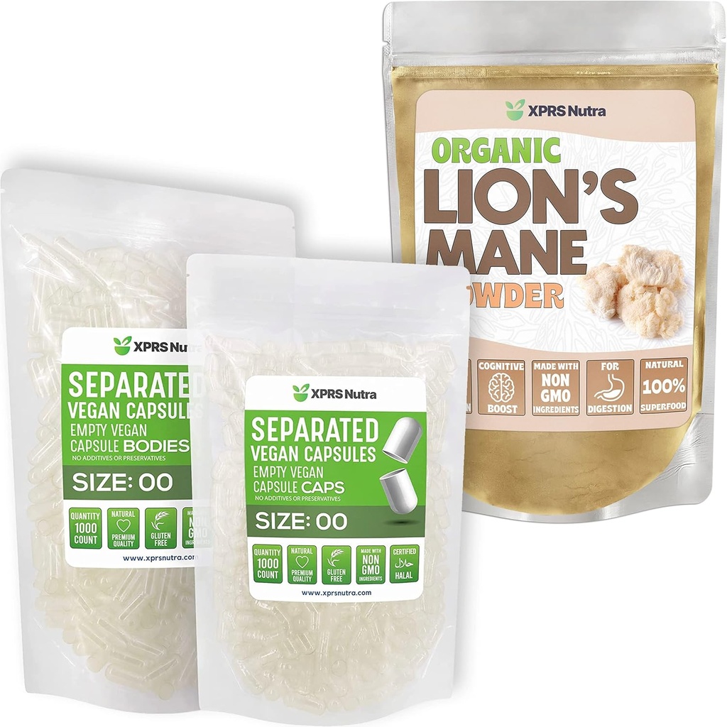 XPRS Nutra Separado Tamaño 00 cápsulas (1000 conde) con Mane Powder de León (16 onzas) Bundle