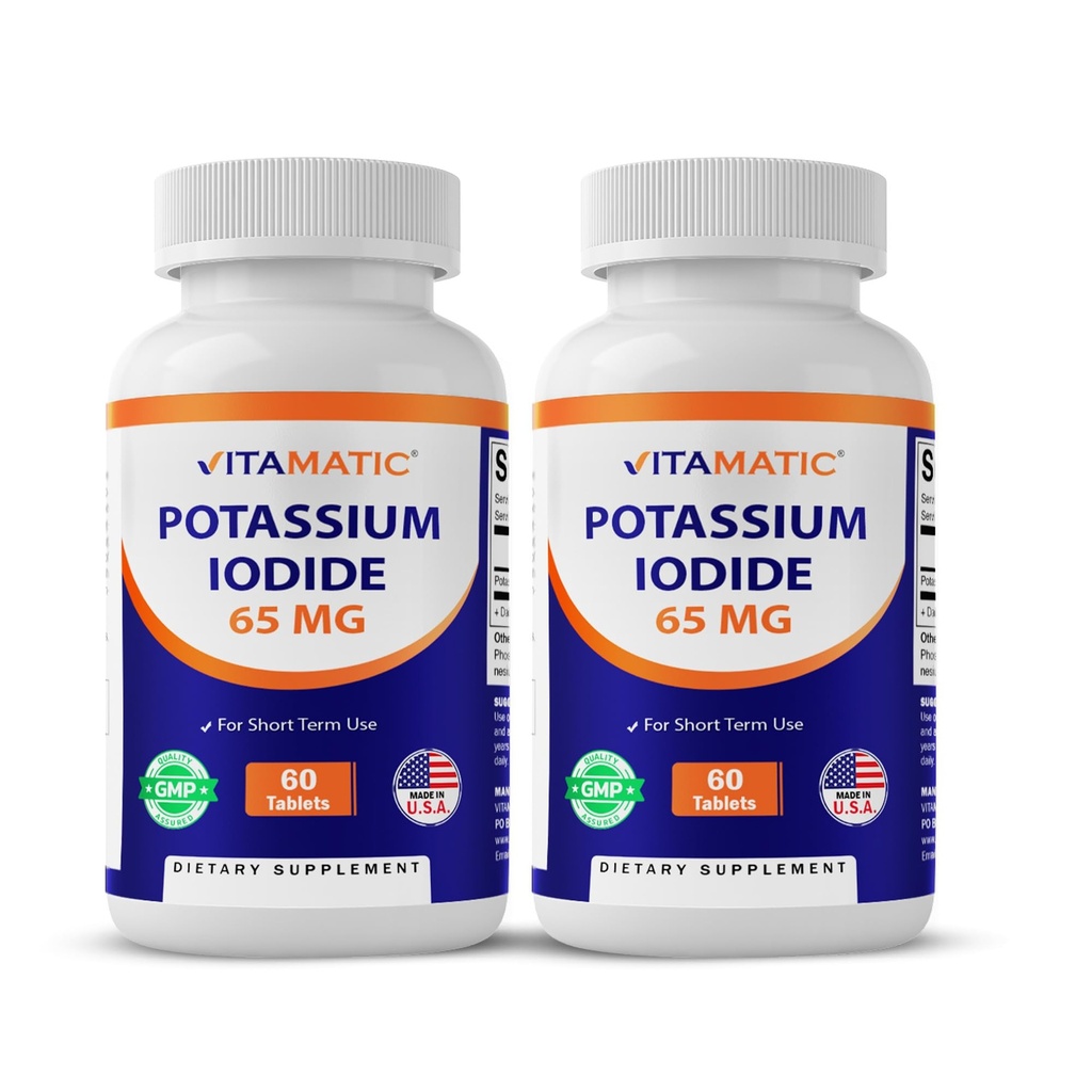 Vitamatic Potassium Iodide 65 mg por Serving - 60 Tablets - Tiroid Support - KI Pills (60 Cuenta (Pack of 2))