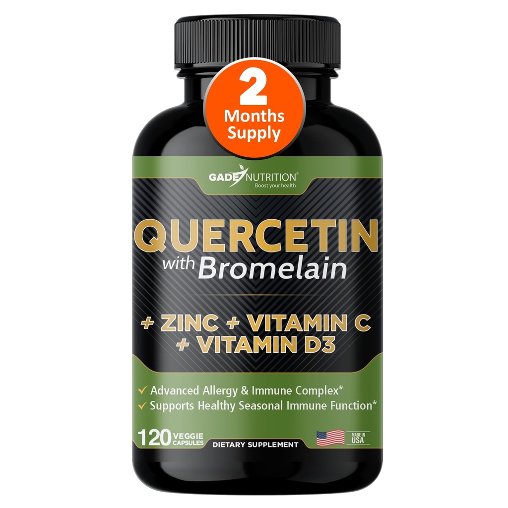 Gade Nutrición Quercetina con Bromelaina Vitamina C y Zinc Vitamina D3 TENIDO Apoyo Inmunitario Suplemento en Capsules ← No-GMO, Libre de gluten, Vegan Silencio Hecho en los EE.UU.