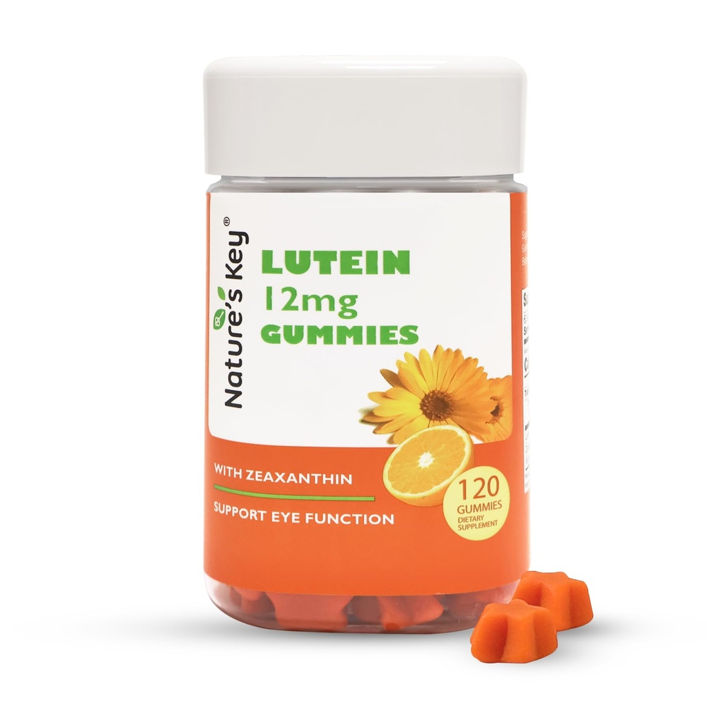 La llave de la naturaleza Lutein Gummies 12mg con Zeaxanthin & Vitamina A para niños y adultos TENIDO Ojos Salud y Función del Cerebro Suplemento ANTE Orange Flavor, 120Ct