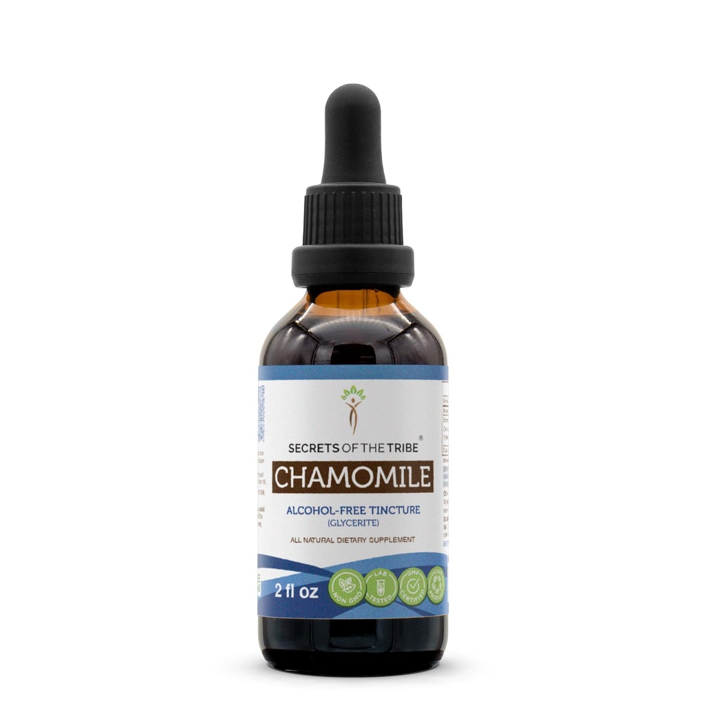 Secretos de la Triba Chamomile Extract líquido libre de alcohol, manzanilla (Matricaria Recutita) Suplemento de Tintura de flores secas (2 FL OZ)