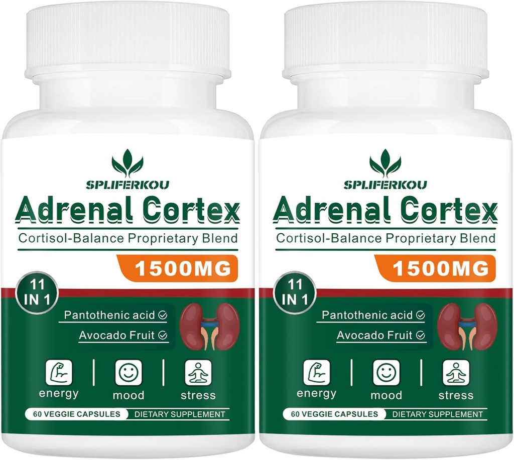 11-in-1 Suplemento de Apoyo Adrenal, Suplemento Cortisol con Ácido Pantoténico y Ashwagandha - Apoyos Función Adrenal Saludable, Energía y Relajación - 120 cápsulas