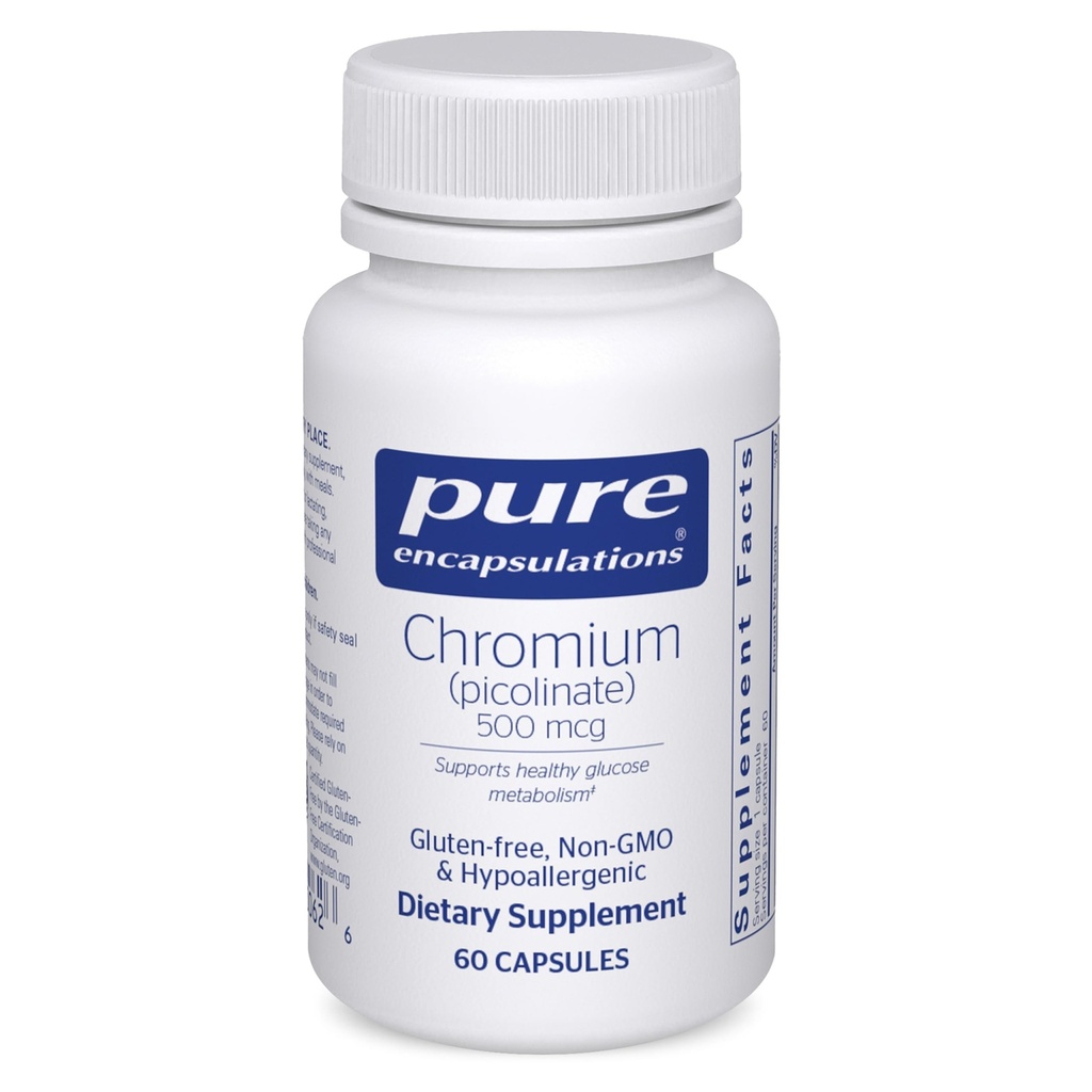 Pure Encapsulations Chromium (Picolinate) 500 mcg - for Lipid & Carbohydrate Metabolism* - Suplemento Mineral - Absorción Superior Chromium Supplement - Vegan & Gluten Free - 60 cápsulas