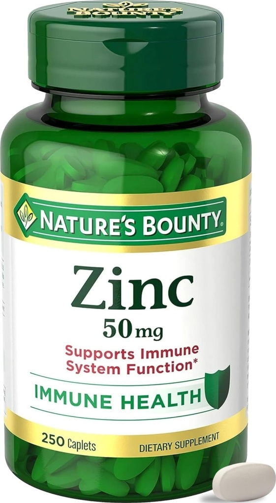 Bounty Zinc 50mg, Immune Support & Antioxidant Supplement, Promotes Skin Health, 1 Caplet Por Day, Gluten Free, 250 Caplets Vegetarian