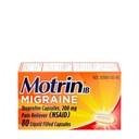 Motrin IB Migraine Relief Líquido Gel capsules con 200 mg Ibuprofeno por cápsula, rápido y eficaz dolor de cabeza migraña Medicina con Alivio de Dolor NSAID Ibuprofeno, libre de cafeína, 80 ct