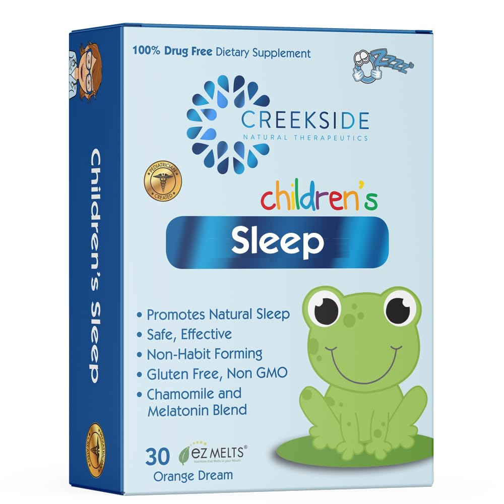 Creekside Naturals Children’s Sleep, with Melatonin and Chamomile, Zero Sugar, Vegan, Pediatrician Formulated, Orange Dream Flavor, 30 EZ Melt Tablets
