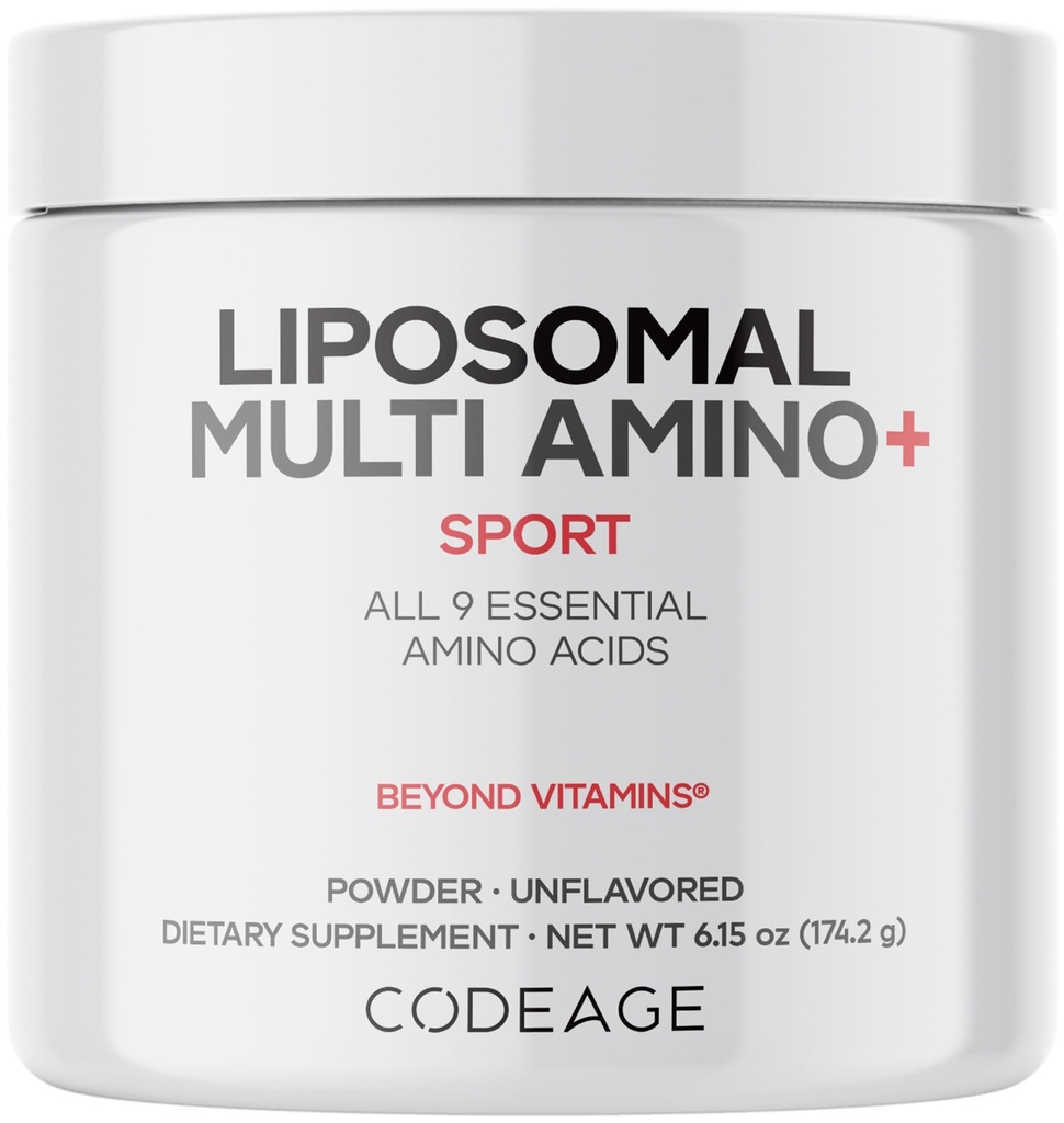 Codeage Liposomal Multi Amino Powder Supplement - BCAA &amp; EAA Supplement All 9 Essential Amino Acid, Branched-Chain Amino Acid, Pre &amp; Post Workout, Unflavored, Liposomal Delivery, Non-GMO, 6.15 oz