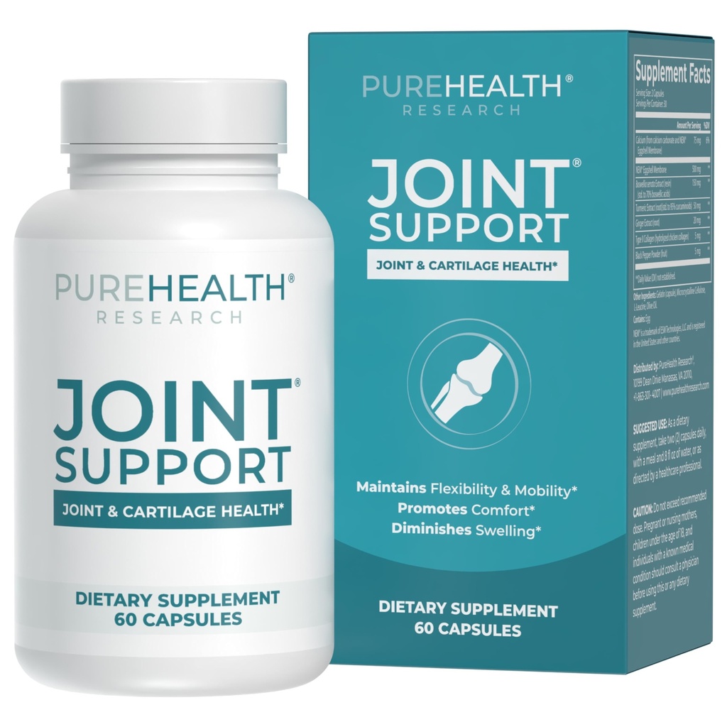 PUREHEALTH RESEARCH Joint Support - Joint Health Supplement for Women & Men - for Mobility, Flexibility & Cartilage - With Calcium, Turmeric, Ginger, Collagen, Eggshell Membrane & More - 60 Capsules