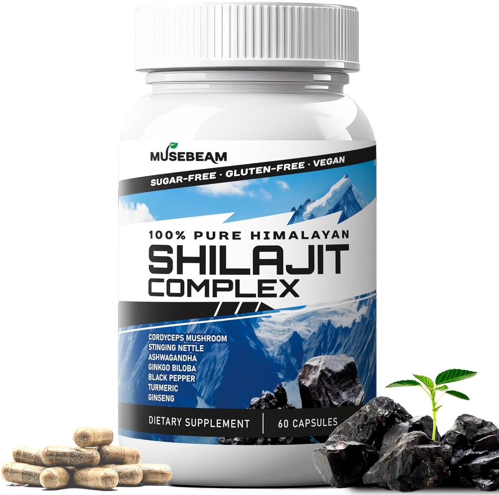 Himalayan Shilajit Capsules Men Women - Premium Himalayan Fulvic Acid Supplement Pills - Ashwagandha Turmeric Ginkgo Biloba Ginseng Cordyceps Mushroom Stinging Nettle Black Pepper