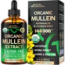 Mullein Drops for Lungs - USDA Organic Liquid - Mullein Leaf Extract Supplement - Made in USA - Lung &amp; Bronchial Cleanse for Smokers - Respiratory Health Support - As Tincture, Tea, Pills - 4 fl oz