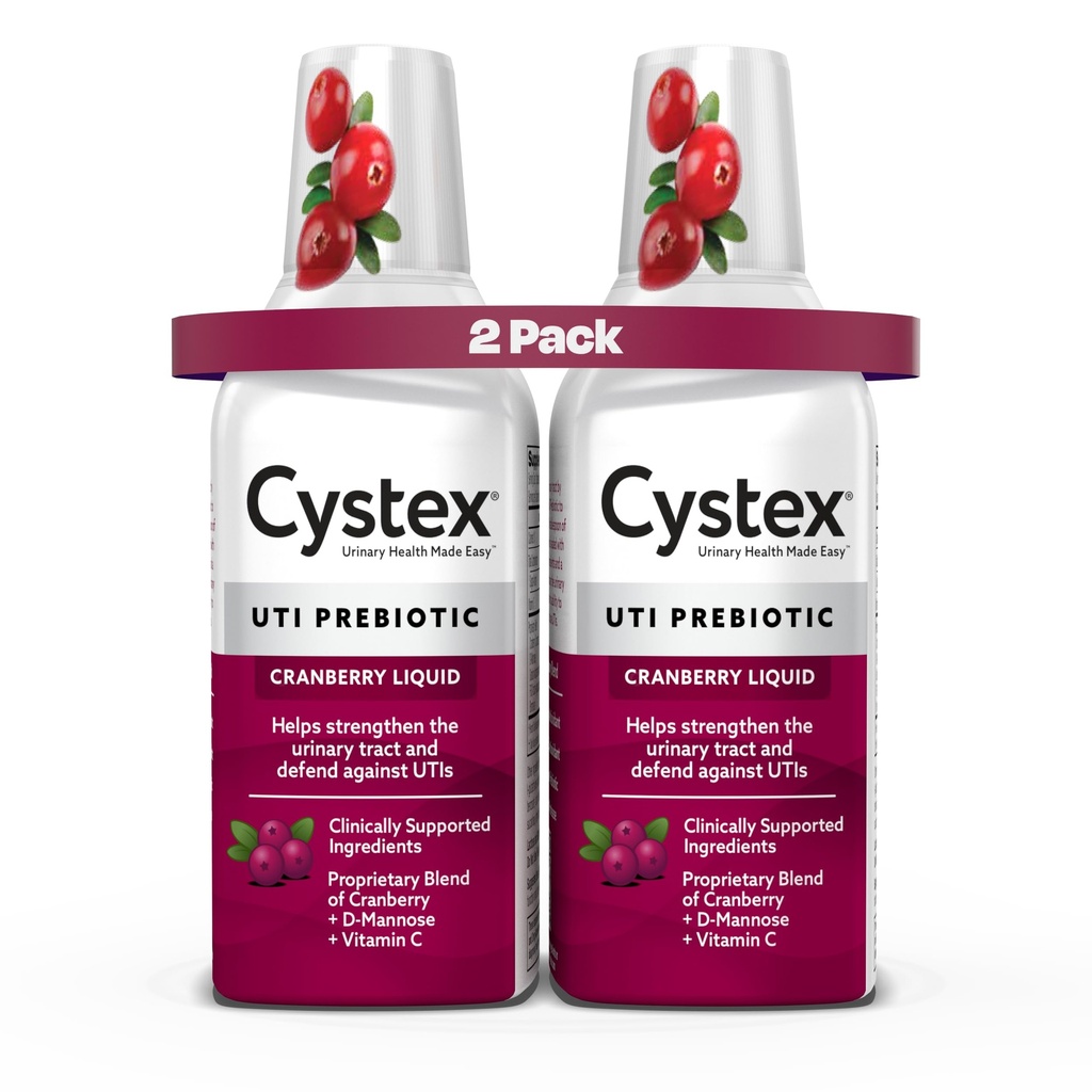 Cystex Urinary Tract Infection Support " Prevention - Cranberry Prebiotic Supplement with D-Mannose " Vitamin C for UTI Protection " Urinary Health Maintenance - 7.6 fl oz - (Pack of 2)