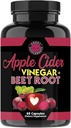 Suplementos enojados Vinagre de la sidra de Apple + cápsulas de la hoja de remolacha, AV puro 1000mg por ser, salud digestiva para hombres y mujeres (60ct, 1-Month Supply)