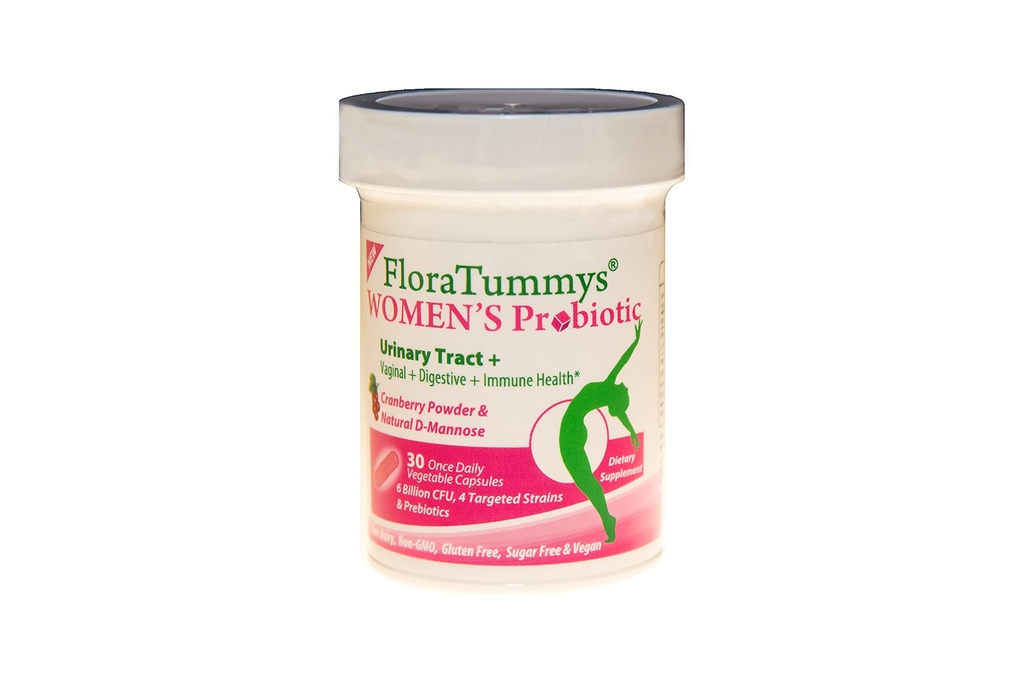 FloraTummys Probiótico Femenino, Urinary Tract Digestive Immune System Health, Cranberry Powder, Kosher Certified, Non-Dairy, Gluten Free, Non-GMO