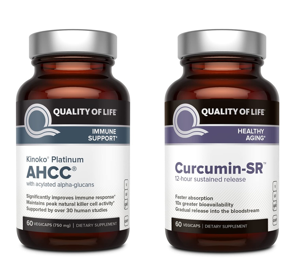 Calidad de vida Kinoko Platinum AHCC Mushroom Extract and Microactive Curcumin SR - Immune Bundle