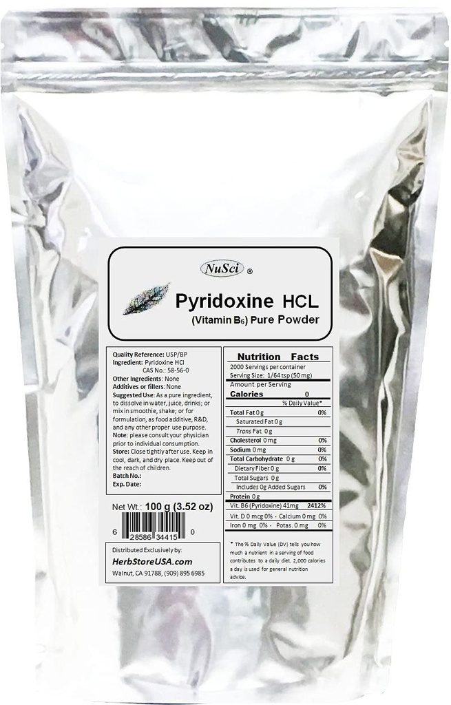 Piridoxina HCl Vitamina B6 Polvo puro 100g (3.52oz)