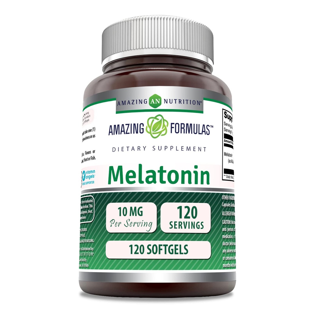 Sorprendente Nutrición Melatonina 10mg Softgels Suplemento No-GMO Silencio Gluten Gratis Silencio Made in USA (120 Conde)