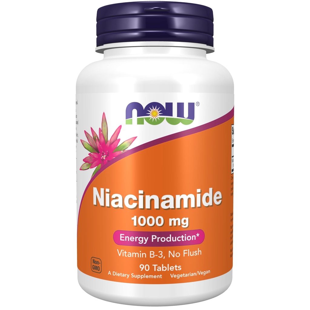 AHORA Suplementos de alimentos, Niacinamida (Vitamin B-3) 1000 mg, Producción de energía*, 90 Tabletas, Blanco, Sin Blanco