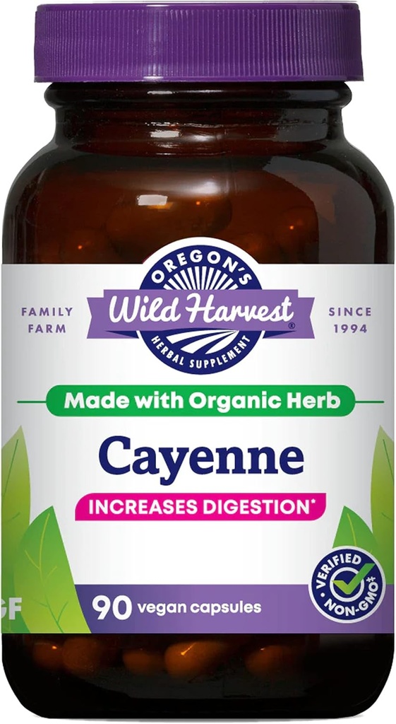 Cosecha Salvaje de Oregón Capsules Cayenne, Suplementos Hídricos Orgánicos, 90 Conde