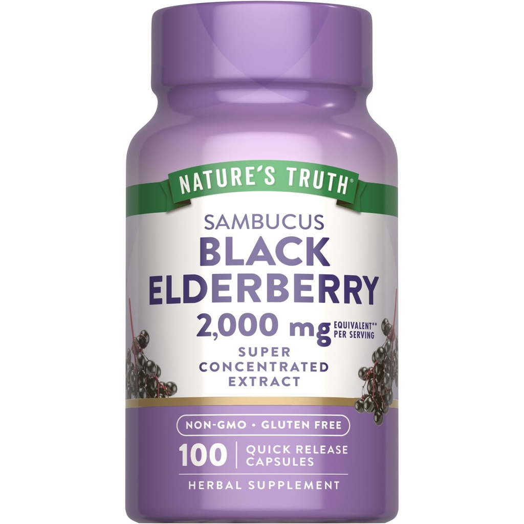 La verdad de la naturaleza Capsules de arándano Negro Silenciosos 100 Conde Ø Super Concentrado Sambucus Extracto ← No GMO y Gluten Suplemento Libre