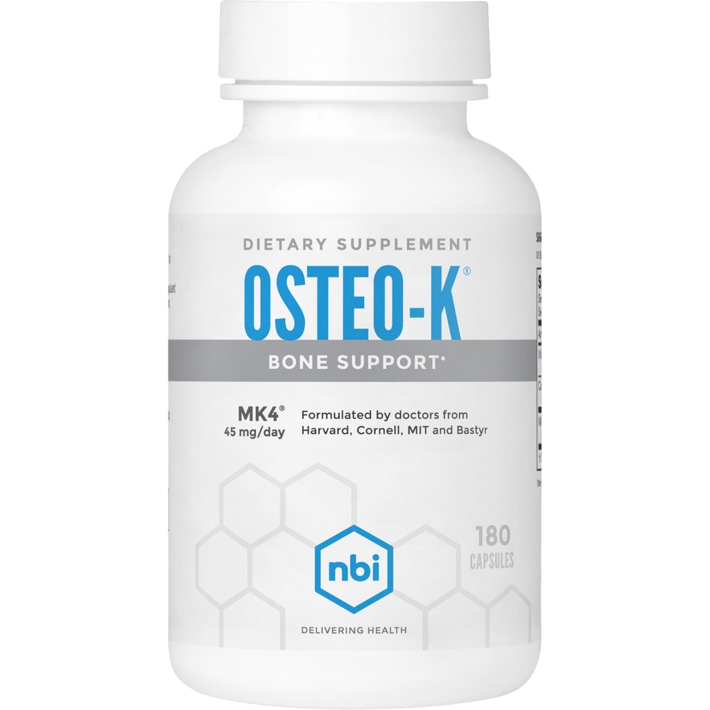 NBI Osteo-K Bone Support ← Vitamina D & K Complex with Calcium Citrate Suplemento  45mg Vitamina K2 (MK4) para una fuerte salud de huesos " Función  durable 180ct Veggie Capsules