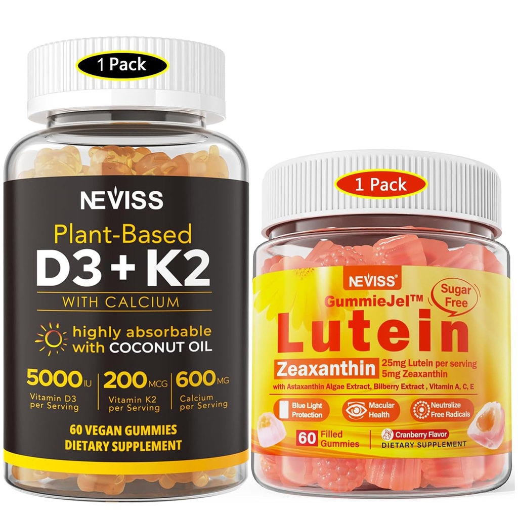 NEVISS Azúcar Gotas de Luteina Gratuita 60 Condes + Vitamina D3 Gummies 60 Condes