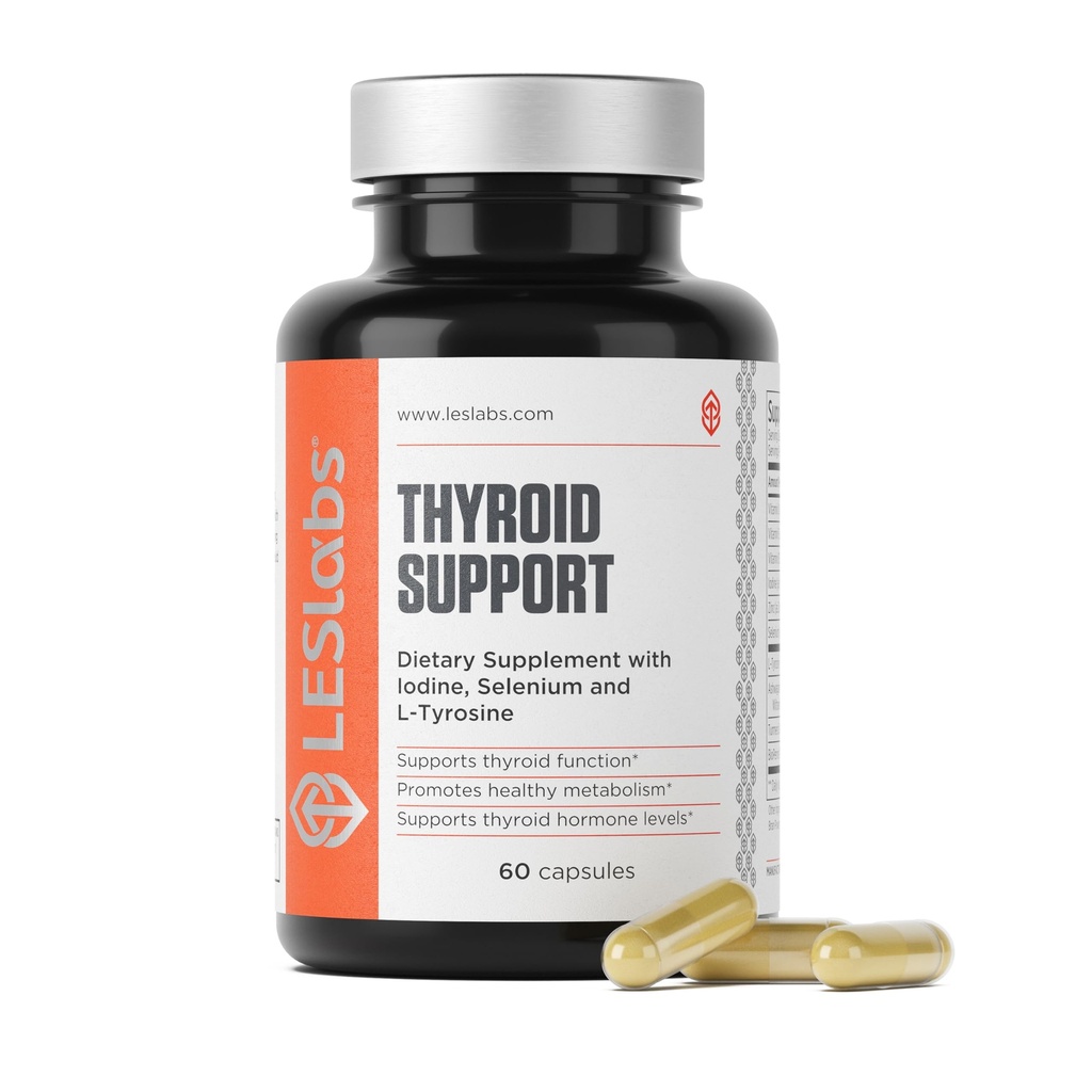 LES Labs Thyroid Support – Salud metabólica, Producción de hormonas tiroideas, Energía " Focus – Iodine, L-Tyrosine, Ashwagandha, Selenium " Turmeric – Suplemento No GMO – 60 cápsulas