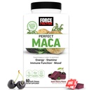 FORCE FACTOR Perfect Maca, Maca Root y DIM Suplemento con Saffron a Boost Energy y Mood, con Amarillo y Negro Maca, Vitaminas, Minerales y Antioxidantes, Dark Cherry Flavor, 60 cerezas suaves
