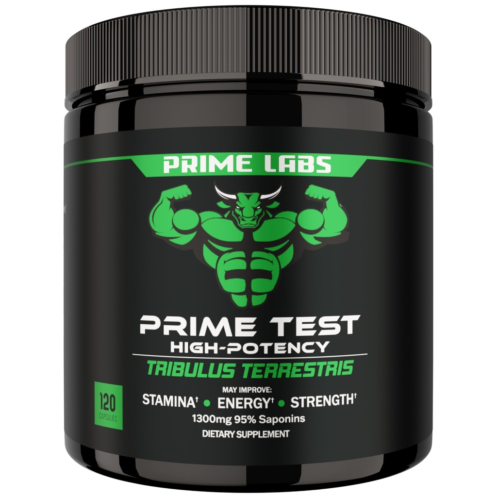 Prime Labs Tribulus Terrestris for Men 1300mg - Mejorado con 95% de Saponinas - Energía, Vitalidad, Fuerza - 120 Conde