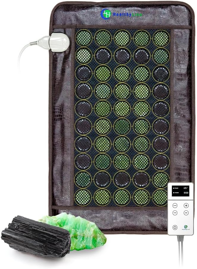 HealthyLine Far Infrared Calefacción Pad for Back, Neck, Hombro &amp; Muscle Doin Relief - Mat Eléctrico con Jade & Turmaline Stones, Grounding – Medium Tamaño 32 x 20 en