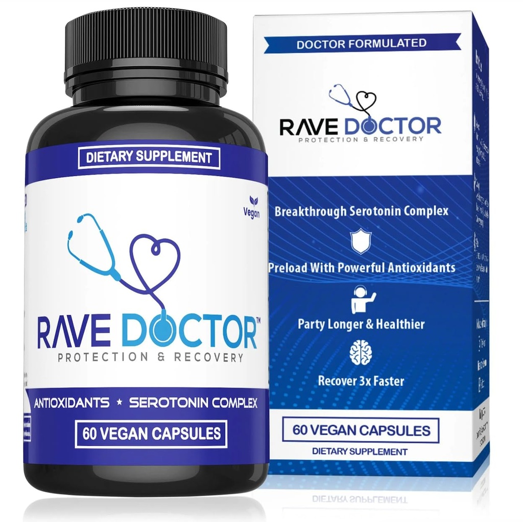 Rave Doctor 5 HTP Suplemento - Vitaminas Rave Esenciales para Goers Festival, Accesorios Rave, Esenciales del Festival, Engranaje del Festival, Esenciales Rave, 5htp Suplemento