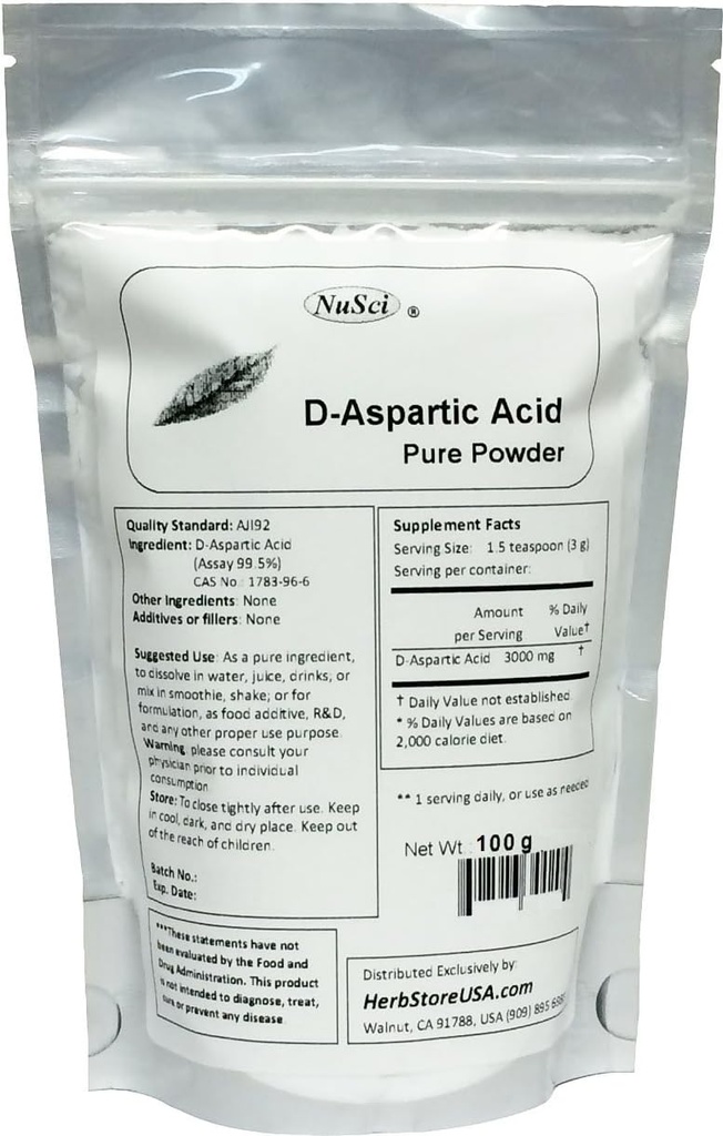 Puro D-Aspartic Acid (DAA) Powder AJI Quality Standard (100 gramos (3,52 oz))