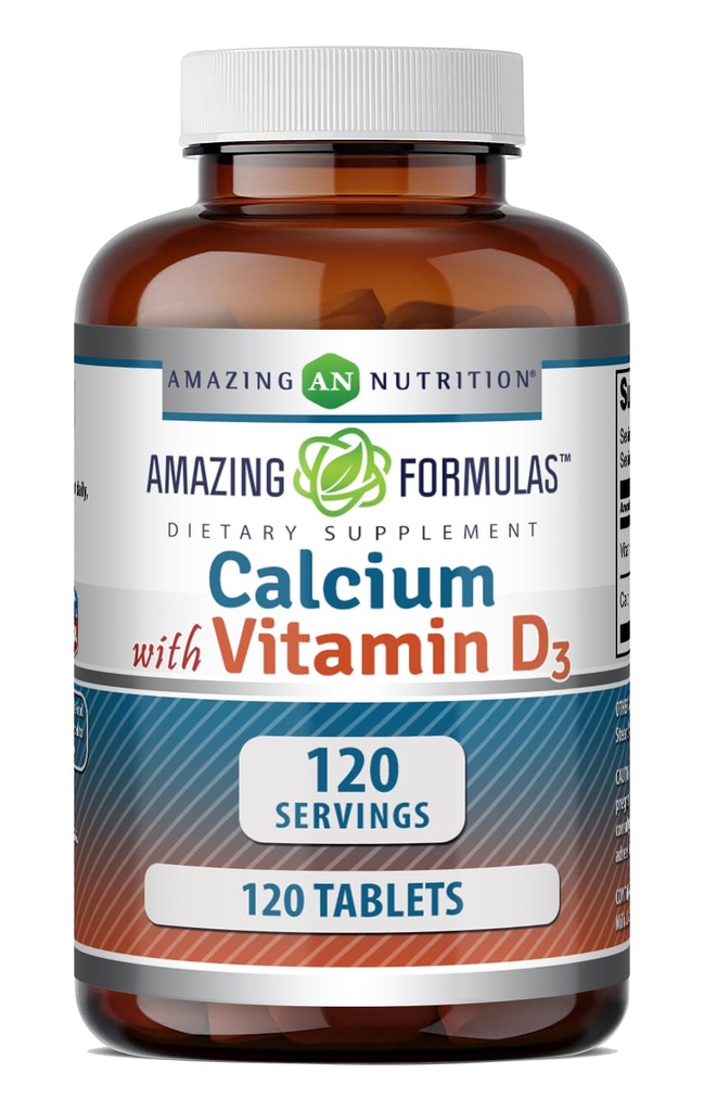 Fórmulas asombrosas Calcio con Vitamina D3 Suplemento TENIDO Tablets TENIDOS NO-OMG TENIDO Gluten-Free TEN Made in USA (1 Pack ANTE 120 Conde)