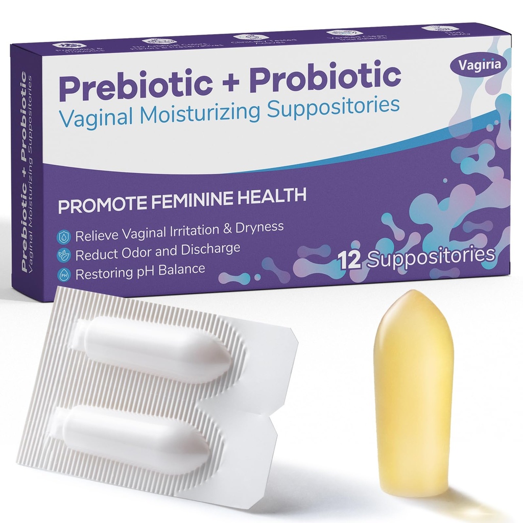 Suppositorios Probióticos Vaginales, Prebiótico Infundido con ácido hialurónico, árbol del té y vitamina C afectadasE, pH Balance Soporte Fórmula Lucha contra la sequedad, el olor y el malestar, Restaurar la salud femenina(12 Condes)