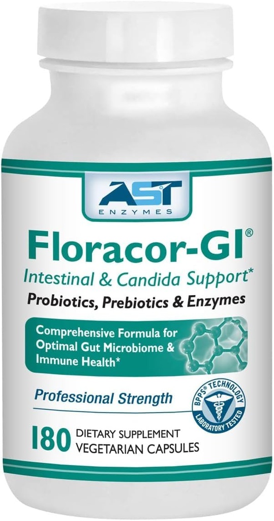 Floracor-GI Candida Cleanse, Probiotic and Enzyme Support Fórmula 180 Capsules