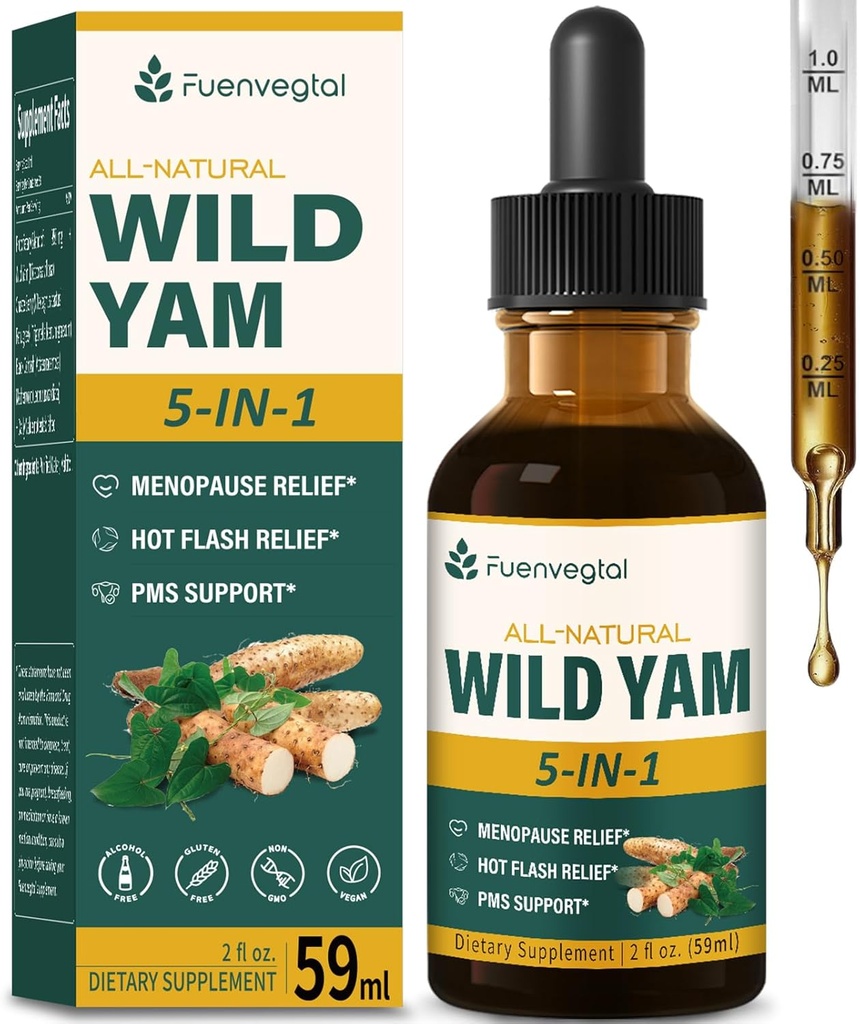 All Herbal Liquid Drops, Wild Yam Extract with Chaste Berry, Fenugreek, Black Cohosh for Menopause Relief & PMS Support. 2oz