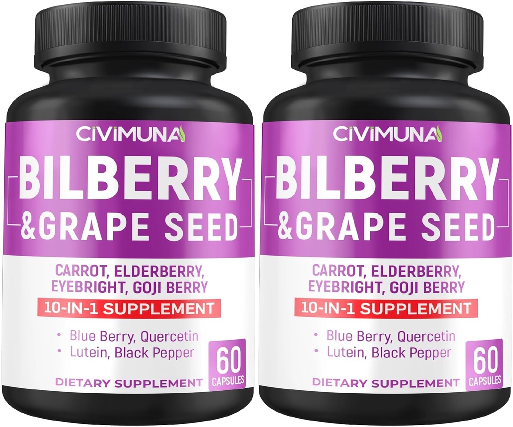 Bilberry Capsules con Bilberry, Grape Seed, Carrot, Elderberry y Más - 120 Capsules Forr 4 Months Supply (Pack of 2)