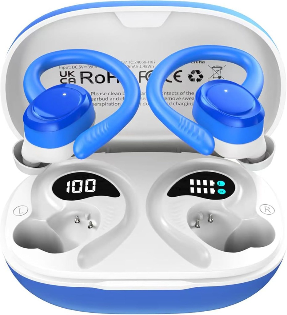 Inalámbrico Earbud Bluetooth Ear Buds, Pantalla LED IPX7 impermeable