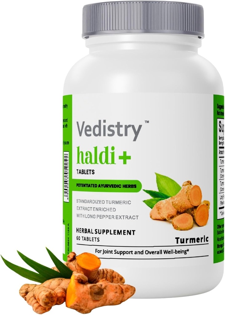 Haldi+ 850mg Tablas Turméricas con 95% Curcumin &amp; Long Pepper TEN 60 Tablets ANTE Maximum Absorption ANTE Vegan Suplemento Herbal ← Pack of 1