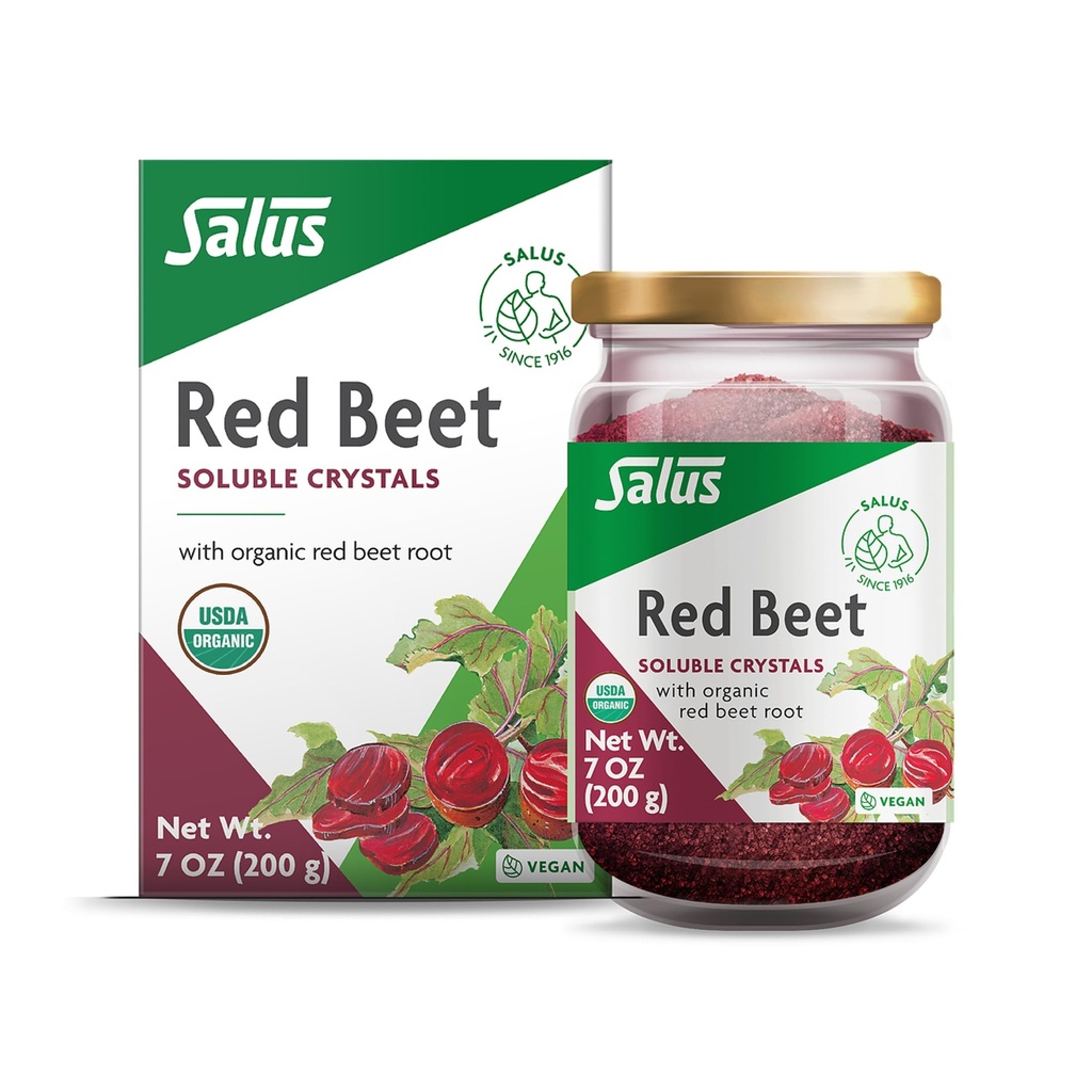 Salus Red Beet Crystals - Orgánica Nutricional Beet Root Powder Mix - Superfood Powder Suplemento con Vitamina C, Folate, Magnesium &amp; Potassium - 7 oz