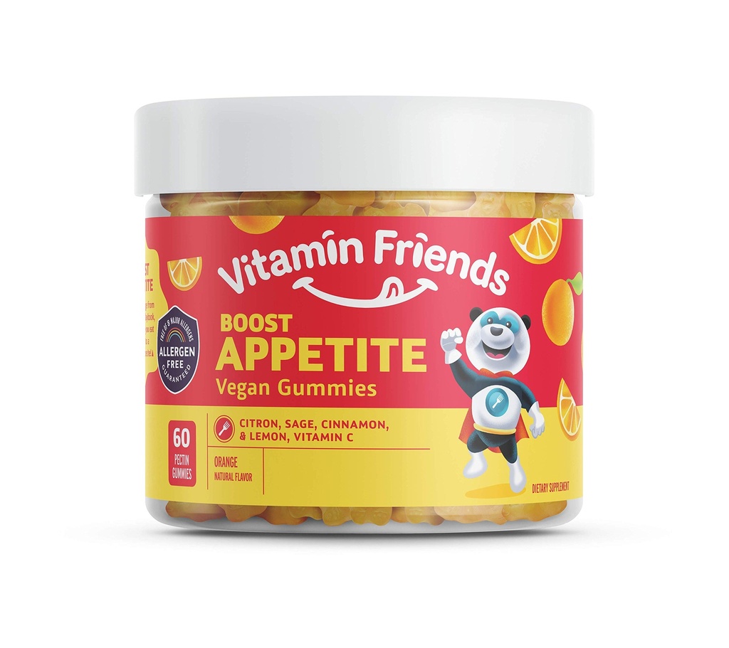 Amigos de la vitamina - Mangas estimulantes naturales y veganos para niños- Cero Alérgenos Vitaminas - Sabor de naranja (60 Gummies)
