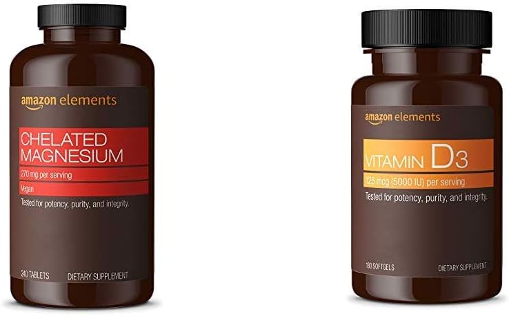 Elementos Glycinate de Magnesio Chelatado (240 Tabletas) y Vitamina D3 (180 Softgels)